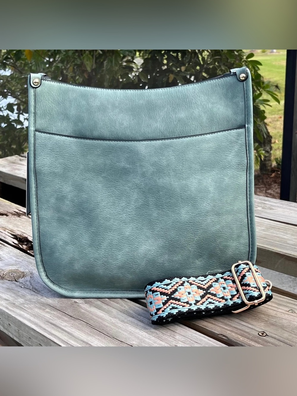 Jen & Co Women's Teal Crossbody Bag with Decorative Guitar Strap teal